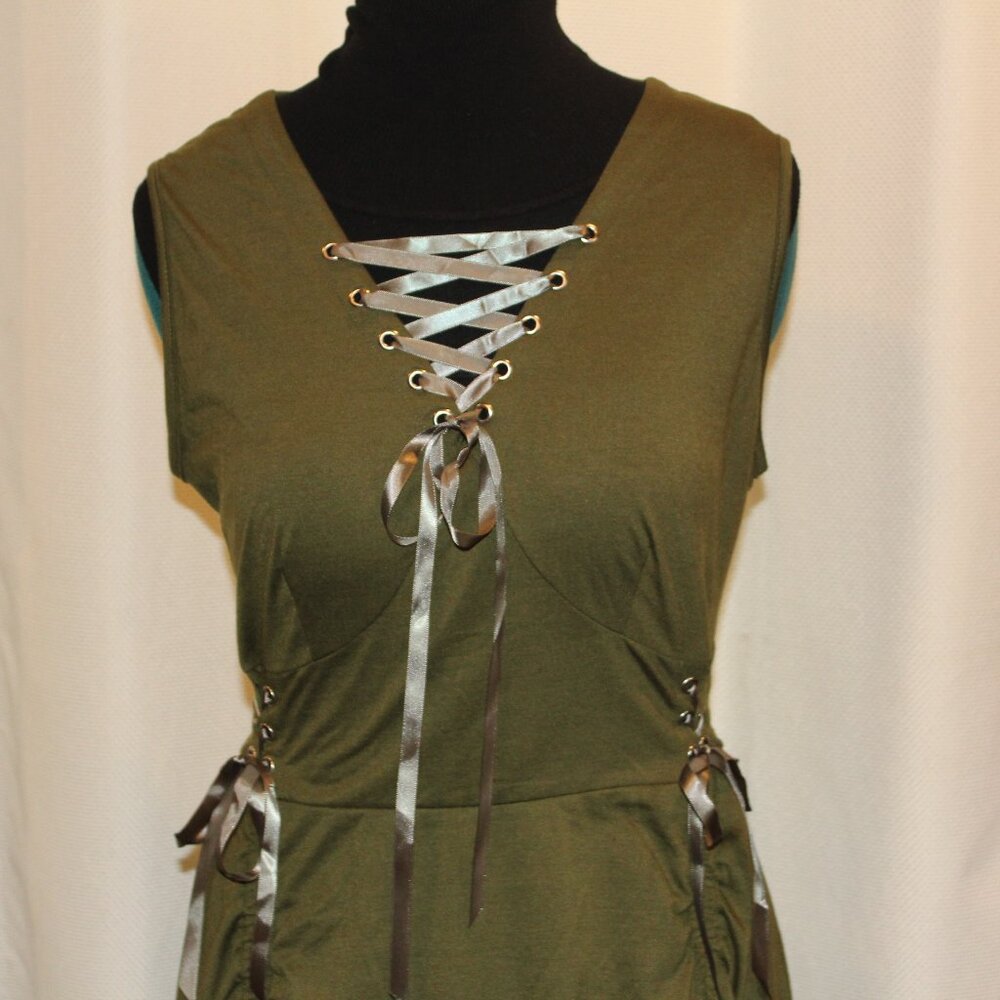 Steampunk Gothic Renaissance Victorian maxi DRESS Olive Green NWT Sz XL - Picture 5 of 8